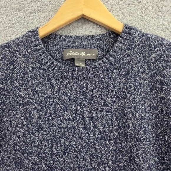 Eddie Bauer Sweater Mens Large Tall (TL) Crewneck Knit Pullover Marled Knit Blue - Picture 2 of 13